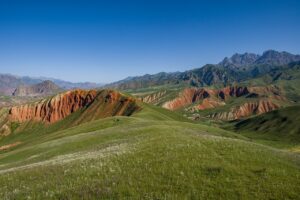 Terrenos grassland, landscape, blue sky, green, landform, danxia